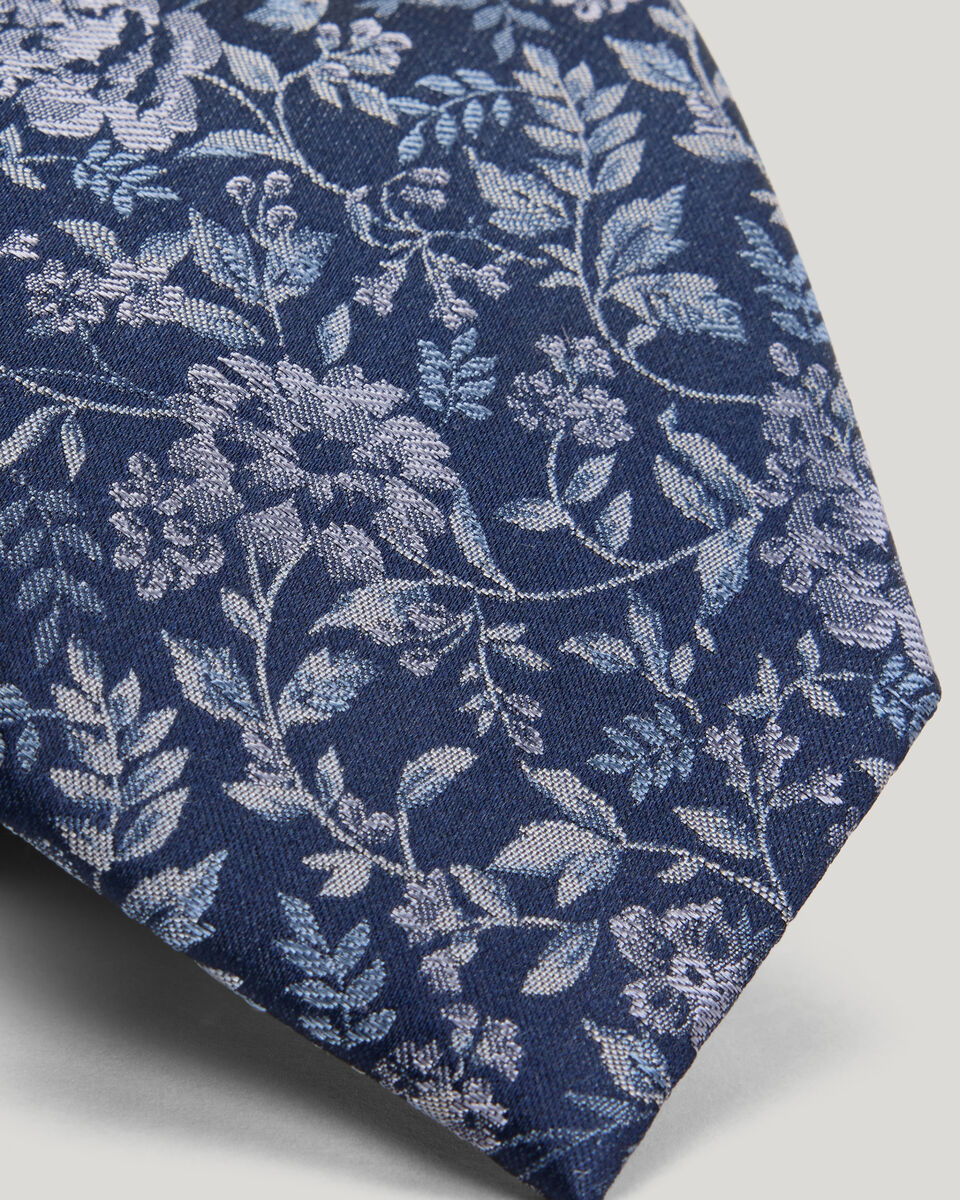 Floral Jacquard Silk Tie, Navy, hi-res